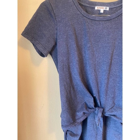 Sundry Navy Blue Tie Front Ruched T-Shirt Mini Dress - Picture 6 of 6